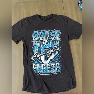 ICE Small Gildan Black Tee with Blue and White Graphics